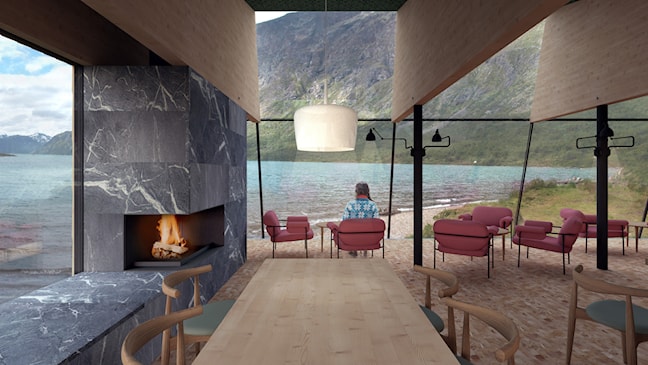 Service building with café and toilet facilities at Gjende on Norwegian Scenic Route Valdresflye.