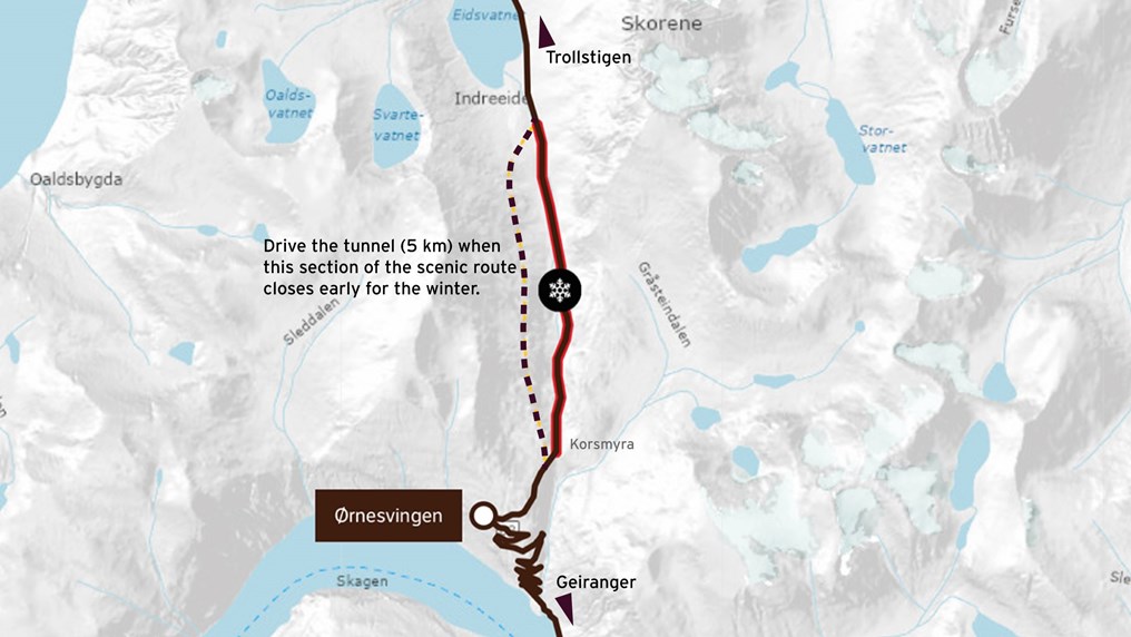 Map showing alternative route.